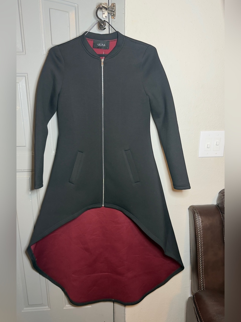 AKIRA Black High-Low Dress with Burgundy Lining